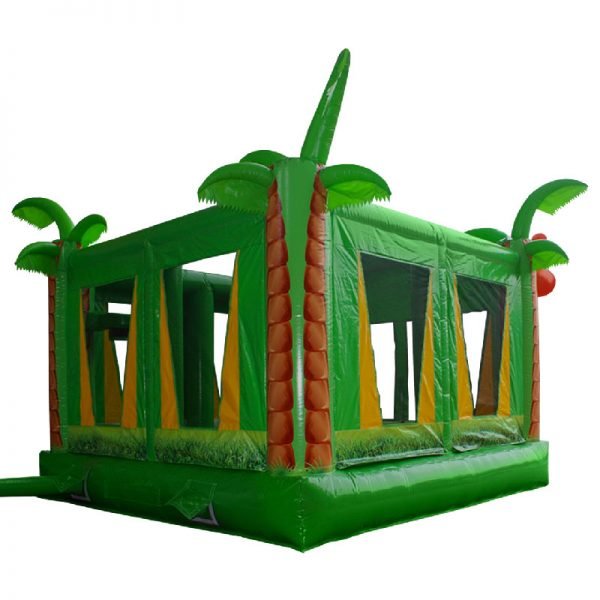 Rear view of a green and yellow Tropical inflatable.