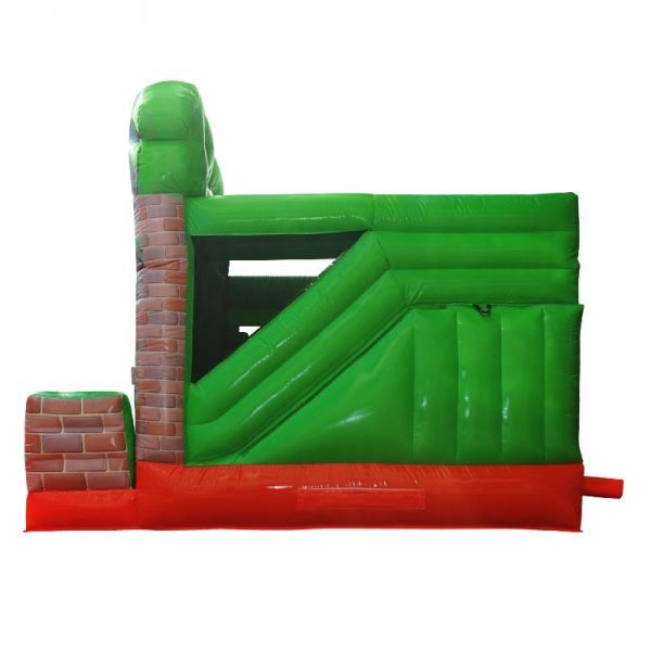 Side view of a green and orange inflatable.